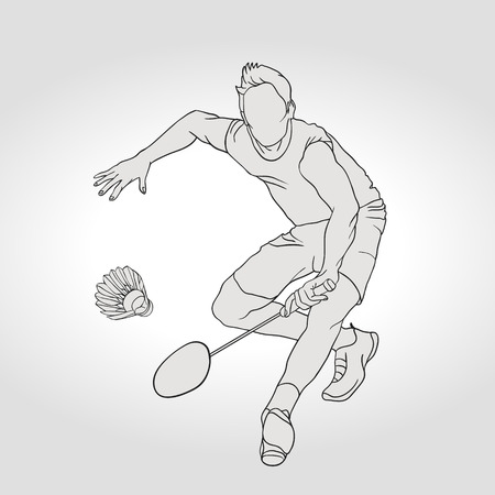 バドミントン プレーヤーのベクター イラストです スマッシュ ショットの中に黒と白のバドミントン選手 手描き のイラスト素材 ベクタ Image