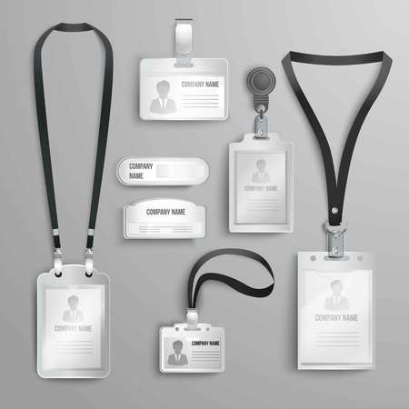 illustration set of realistic clear plastic badges id cards holders on black lanyards vector illustration - Plastic Id Card Holder illustration set of realistic clear plastic badges id cards holders on black lanyards vector illustration - Plastic Id Card Holder