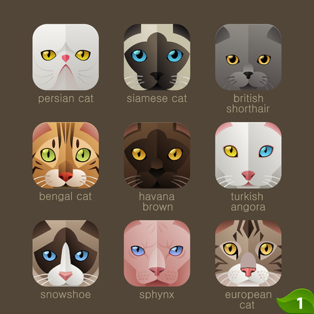 アプリのための動物の顔のアイコン セット 14のイラスト素材 ベクタ Image