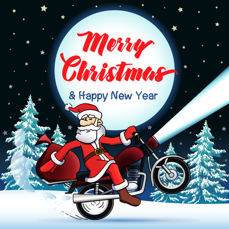 santa biker merry christmas and happy new year greeting card happy christmas text vector - Biker Christmas santa biker merry christmas and happy new year greeting card happy christmas text vector - Biker Christmas
