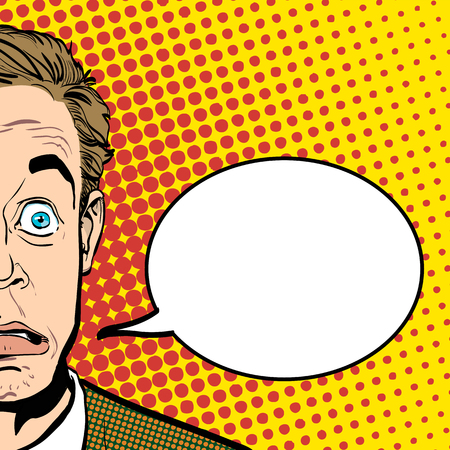 驚いた男の肖像画 驚きの実業家 驚く男 広告やプロモーションのコンセプト アイデア ポップアートのレトロなスタイルのイラスト レトロなスタイルの人々 ハーフトーンの背景 のイラスト素材 ベクタ Image