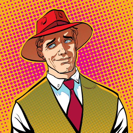 皮肉な男だ漫画のキャラクター ワイルドウェスト ハーフトーンの背景 のイラスト素材 ベクタ Image