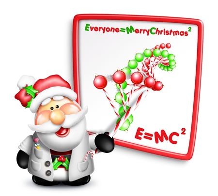 Whimsical cartoon santa scientist with dna strand