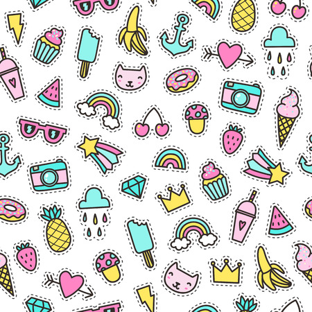 かわいい面白い小物 食品や記号など ベクトルの図 のイラスト素材 ベクタ Image