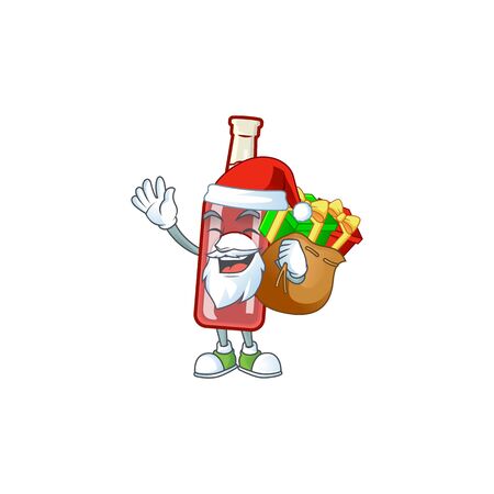 Santa with gift bag champagne red bottle Cartoon character design