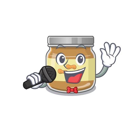 Happy peanut butter singing on a microphone. Vector illustration