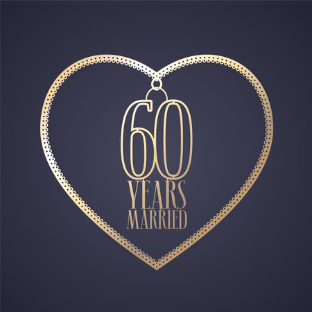 結婚している創立 60 周年記念ベクトルのアイコン ロゴ 60 周年記念の結婚式のための装飾のために黄金色心を持つグラフィック デザイン要素のイラスト素材 ベクタ Image 結婚している創立 60 周年記念ベクトルのアイコン ロゴ 60 周年記念の結婚式のための装飾のために黄金色心を持つグラフィック デザイン要素のイラスト素材 ベクタ Image