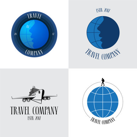 コレクション旅行会社ベクトルのロゴのシンボルします 飛行機 旅行のコンセプト イメージとして世界中でテンプレート設計のイラスト素材 ベクタ Image