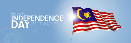 Malaysia happy independence day greeting card, banner with template text vector illustration