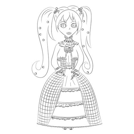 girl in medieval dress vector illustration anime black outline