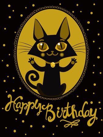 Happy Birthday To You Wish. Handdrawn Lettering. Greeting Card. Birthday Image. Funny Happy Birthday. Birthday Wishes. Happy Birthday Image. Happy Birthday Card. Funny Cat. Gold Style. Animal Vector.