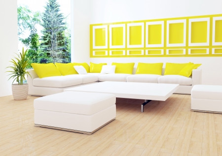 interior design of modern white living room with big white sofa big