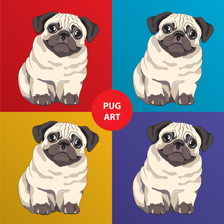 可愛いパグの子犬 漫画のキャラクター ペットのホテルや T シャツのコンセプトを印刷します 変なパグ アート のイラスト素材 ベクタ Image 可愛いパグの子犬 漫画のキャラクター ペットのホテルや T シャツのコンセプトを印刷します 変なパグ アート のイラスト素材 ベクタ Image