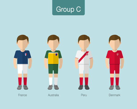 18サッカーやサッカーチームのユニフォーム フランス オーストラリア ペルー デンマークとのグループc フラットなデザイン ベクトルイラスト のイラスト素材 ベクタ Image