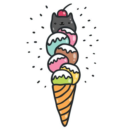 cute doodle cat ice cream vector image royalty free cliparts