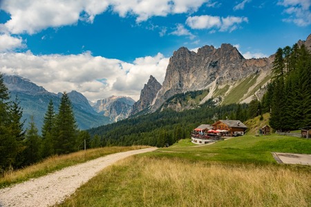 Typical summer village landscape in dolomites italy