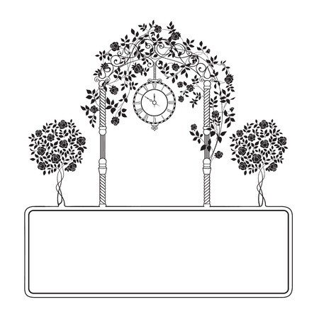 テキスト テンプレート Plase 底に木々 やアーチの花とバラ園 ベクトル イラスト のイラスト素材 ベクタ Image テキスト テンプレート Plase 底に木々 やアーチの花とバラ園 ベクトル イラスト のイラスト素材 ベクタ Image