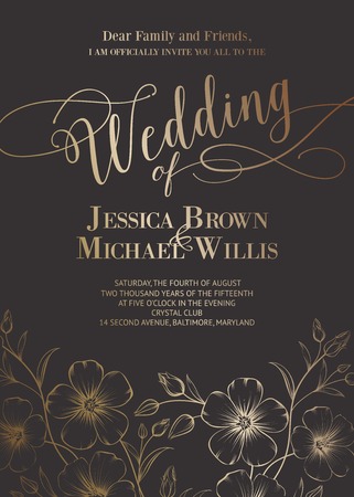 Awesome wedding invitation with generic text for your design over gray background. Vector illustration.
