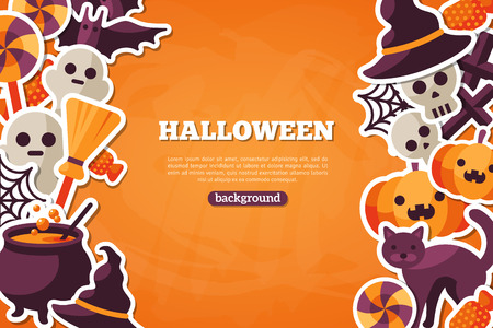 halloween concept banner with flat icon set on orange textured backdrop vector flat illustration - Halloween Pitchers halloween concept banner with flat icon set on orange textured backdrop vector flat illustration - Halloween Pitchers