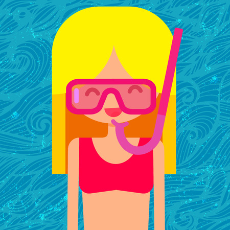 シュノーケルとダイビングのマスクの幸せな女の子 青い水で泳ぐ かわいいキャラクターと夏フラット ベクトル イラスト のイラスト素材 ベクタ Image シュノーケルとダイビングのマスクの幸せな女の子 青い水で泳ぐ かわいいキャラクターと夏フラット ベクトル イラスト のイラスト素材 ベクタ Image