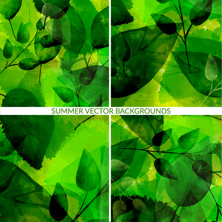 green foliage backgrounds with leaves traces nature vector textures