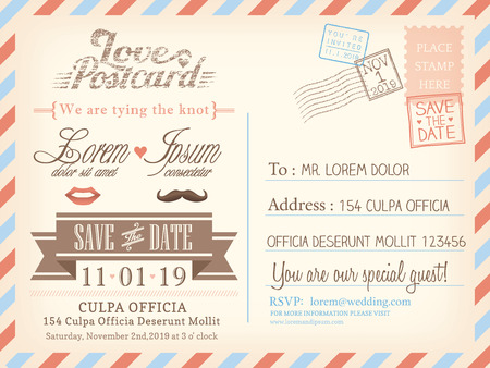 Vintage airmail postcard background template for wedding invitation card - 29619300