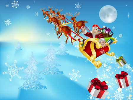 an illustration of santa in his xmas sled or sleigh delivering his christmas gifts to - Free Pictures Of Santa an illustration of santa in his xmas sled or sleigh delivering his christmas gifts to - Free Pictures Of Santa