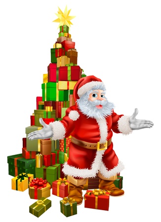 an illustration of happy christmas santa claus with a large stack of presents or gifts in - Christmas Decorations Large Santa Claus an illustration of happy christmas santa claus with a large stack of presents or gifts in - Christmas Decorations Large Santa Claus