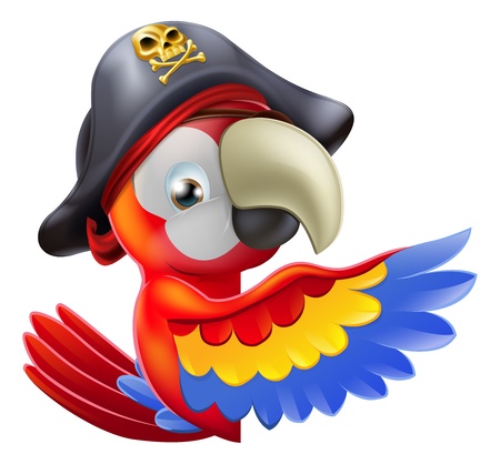 a drawing of a cartoon parrot pirate character leaning round