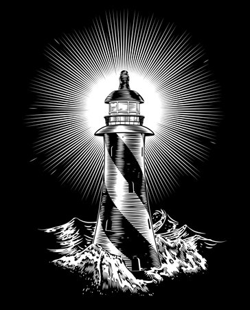 黒と白の白黒灯台のイラストのイラスト素材 ベクタ Image
