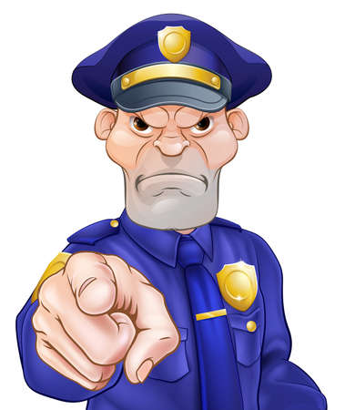 怒っている漫画警察官警官を指すのイラスト素材 ベクタ Image