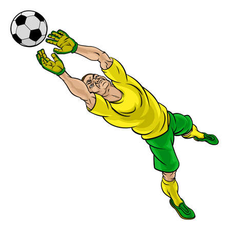 目標を保存サッカー サッカー選手ゴールキーパー漫画文字のイラスト素材 ベクタ Image