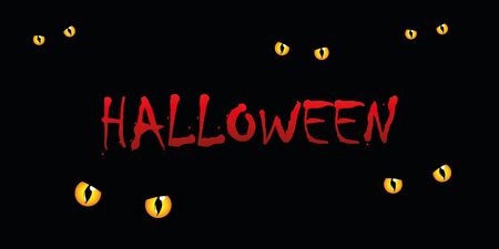 Halloween typography with cats eyes on black background vector illustration eps10