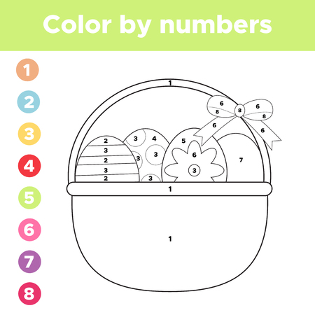 color by numbers coloring page easter eggs in basket educational
