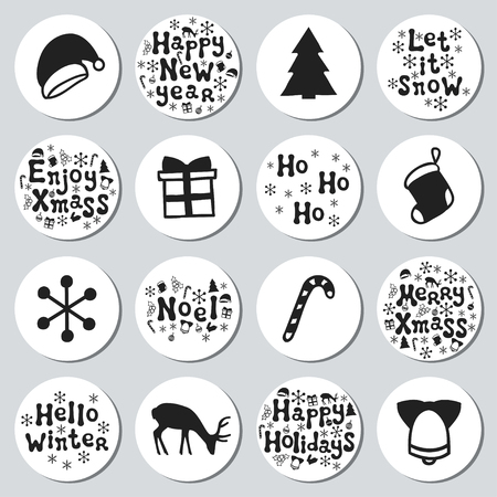 christmas new year gift round stickers labels xmas set hand drawn decorative element - Decorative Christmas Labels christmas new year gift round stickers labels xmas set hand drawn decorative element - Decorative Christmas Labels