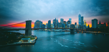 Brooklyn bridge in new york with manhattan in twilight Stock Photo