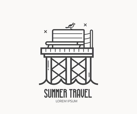 Summer Travel Logo Or Label Template In Linear Style Seaside Agency Logotype Thin Summer Travel Logo Or Label Template In Linear Style Seaside Agency Logotype Thin