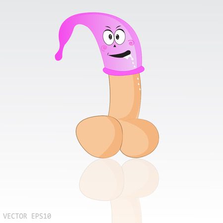 Penis and condom cartoon illustration isolated on white background Stock Photo