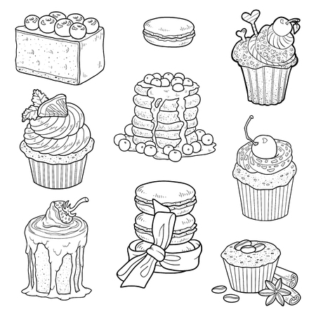 桜の果実とチーズケーキをベクター子供のためのぬり絵の本 のイラスト素材 ベクタ Image