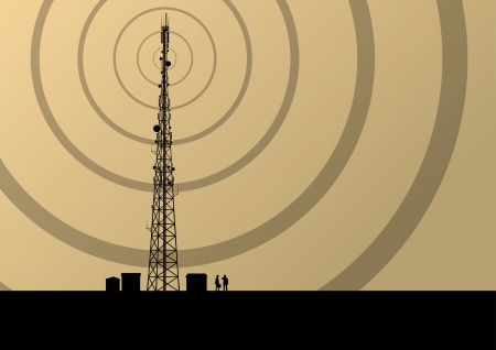 産業コンセプト背景ベクトルの中で工兵と通信携帯電話基地局無線タワーのイラスト素材 ベクタ Image 25197991