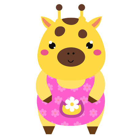 ピンクのドレスかわいいキリン かわいい動物キャラクター 子供や赤ちゃんのファッションのためのベクトル図 のイラスト素材 ベクタ Image