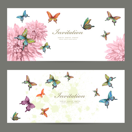 butterfly: thiệp mời bộ sưu tập với những con bướm. bức tranh màu nước Hình minh hoạ