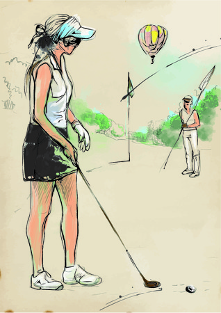 トピック ゴルフ ゴルフ スイングの姿勢 描き下ろしイラスト ベクトルに変換手 ベクトルは簡単レイヤーおよびグループで編集できます のイラスト素材 ベクタ Image