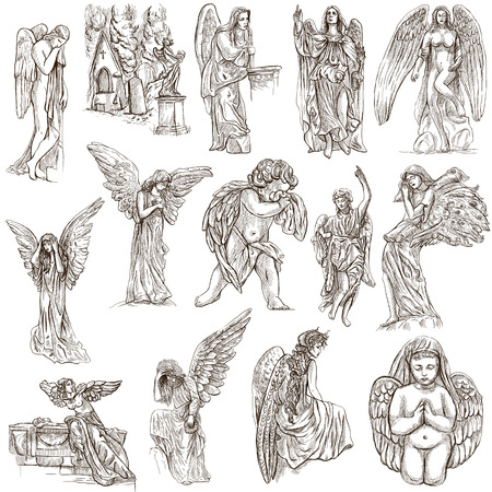 天使 手描きイラスト集 フルサイズの手描きイラスト原本は 白い背景上に描画をします の写真素材 画像素材 Image