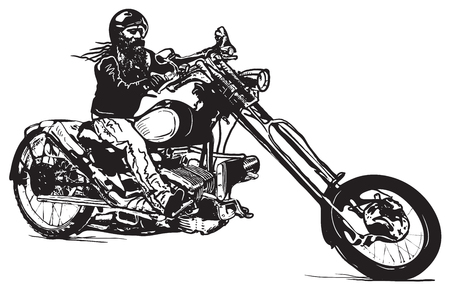 彼のチョッパー 黒いライダーのバイク 手描きでベクトルのイラスト漫画と落書き ストリート アート スタイルで のイラスト素材 ベクタ Image