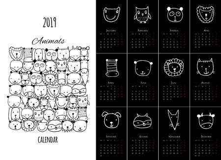 Funny animals, calendar 2019 design