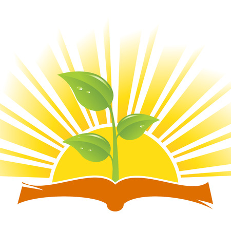 Book with plant on sunrise background Иллюстрация