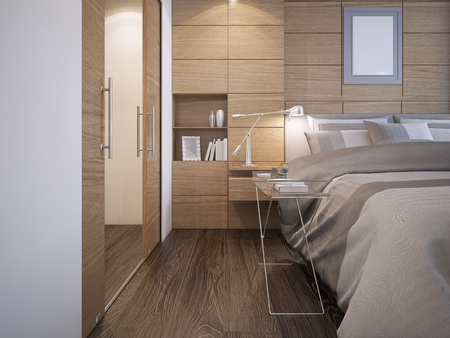 現代的な寝室のアイデア ウォークインクローゼット付きマスター ベッド ルーム 白い装飾的な木製パネル壁堅木張りの床 3 D のレンダリング の写真素材 画像素材 Image 現代的な寝室のアイデア ウォークインクローゼット付きマスター ベッド ルーム 白い装飾的な木製パネル壁堅木張りの床 3 D のレンダリング の写真素材 画像素材 Image