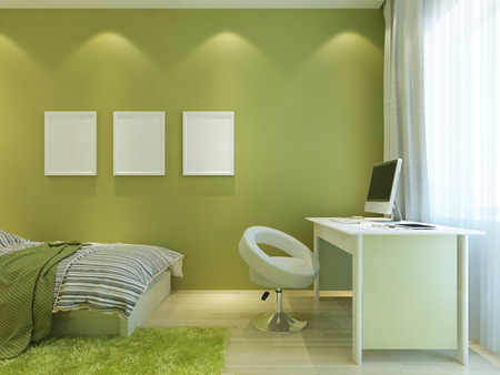 Modern children s room green color with mockup posters on the
