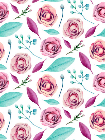 Roses Pattern Floral Background Watercolor Flowers Pink And Blue Stock Photo Picture And Royalty Free Image Image 96131220